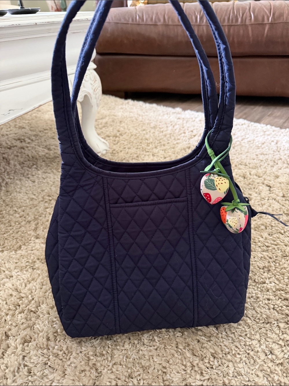 Vera Bradley Quilted Navy Shoulder Bag with Strawberry Charm